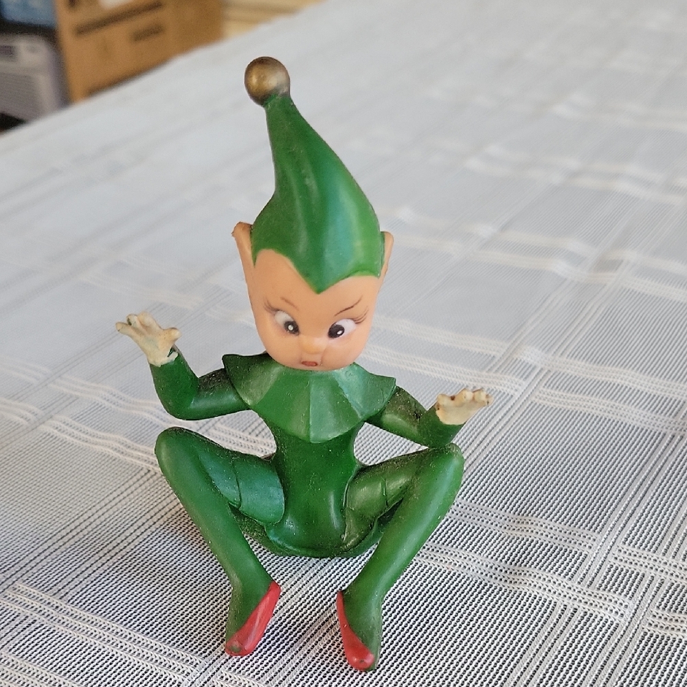 Vintage Green Christmas Elf Pixie Figurine
